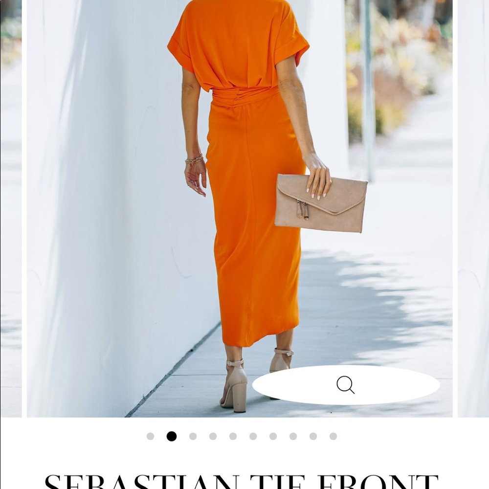 Vici SEBASTIAN TIE FRONT MIDI SHIRT DRESS - ORANGE - Picture 2 of 7